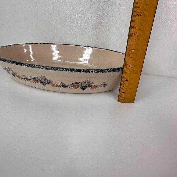 Vintage Home and Garden Party Stoneware Fruit Garland Pattern Oval Baker 14" - Picture 10 of 11